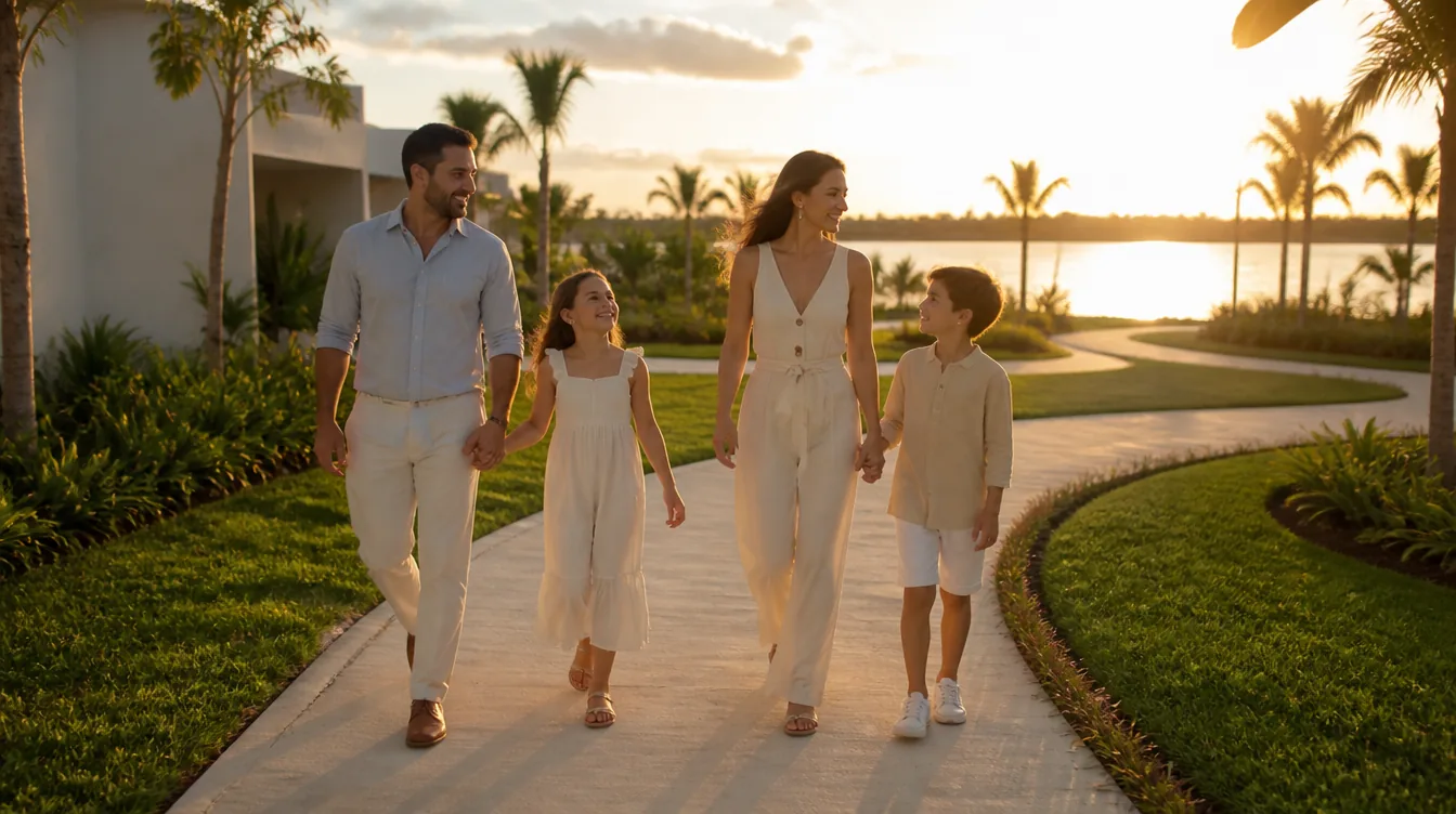 Familia al atardecer en Country Lakes
